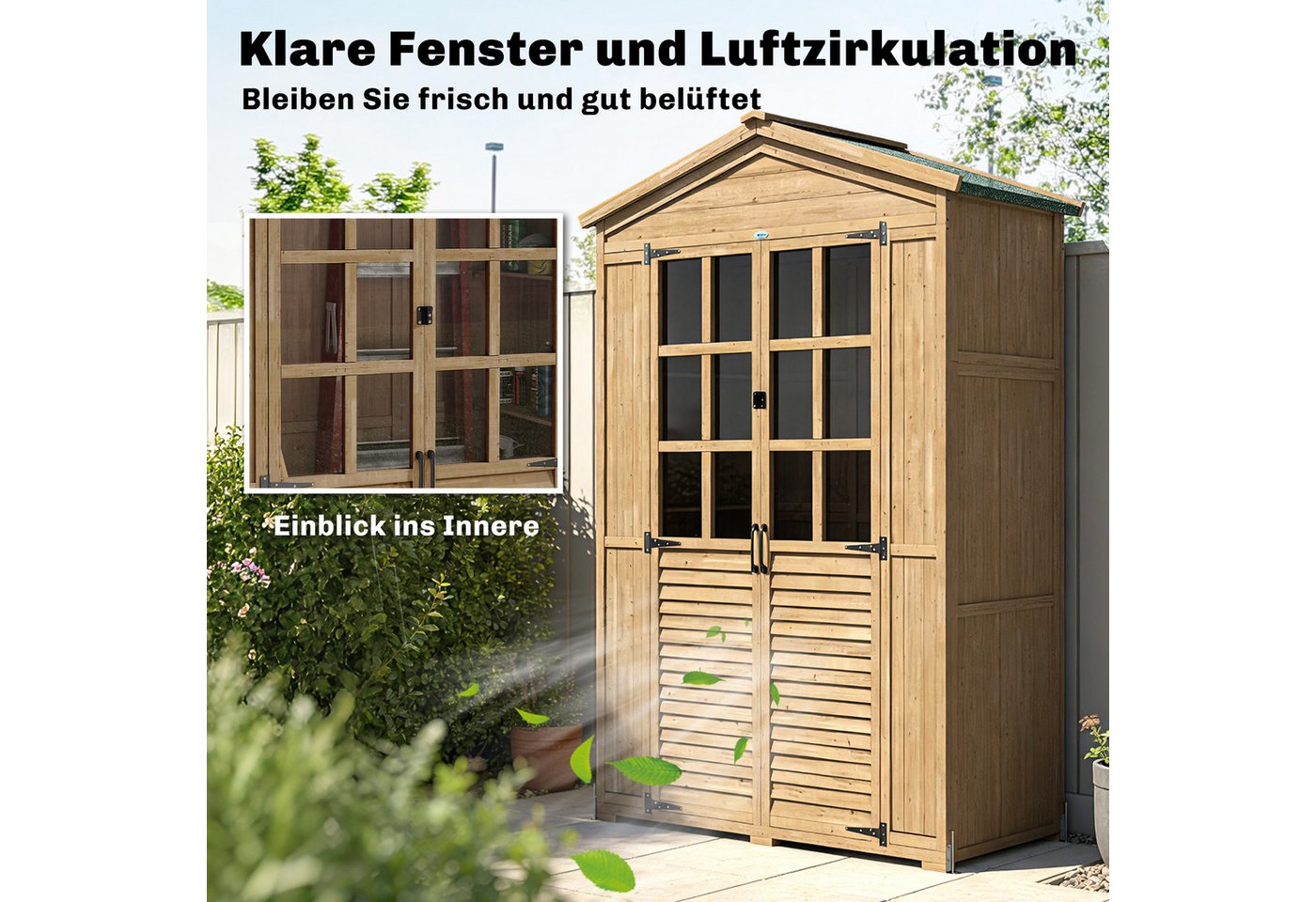Outsunny Gerätehaus mit Ablage, Acrylfenstern, abschließbar Tür, Bodenplatte, Asphalt-Dach, BxT: 128x57.5 cm, (Gartenschrank, 1 St., Geräteschuppen), für Garten Terrasse Hellbraun