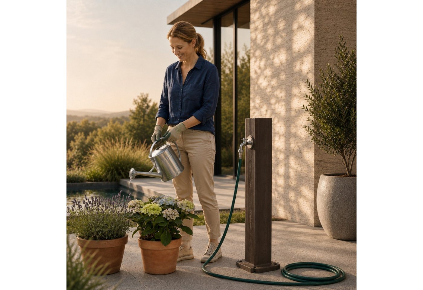 YourCasa Gartenbrunnen Timberline Wassersaüle Garten 90cm Holzoptik, Made in Europe Bild 2
