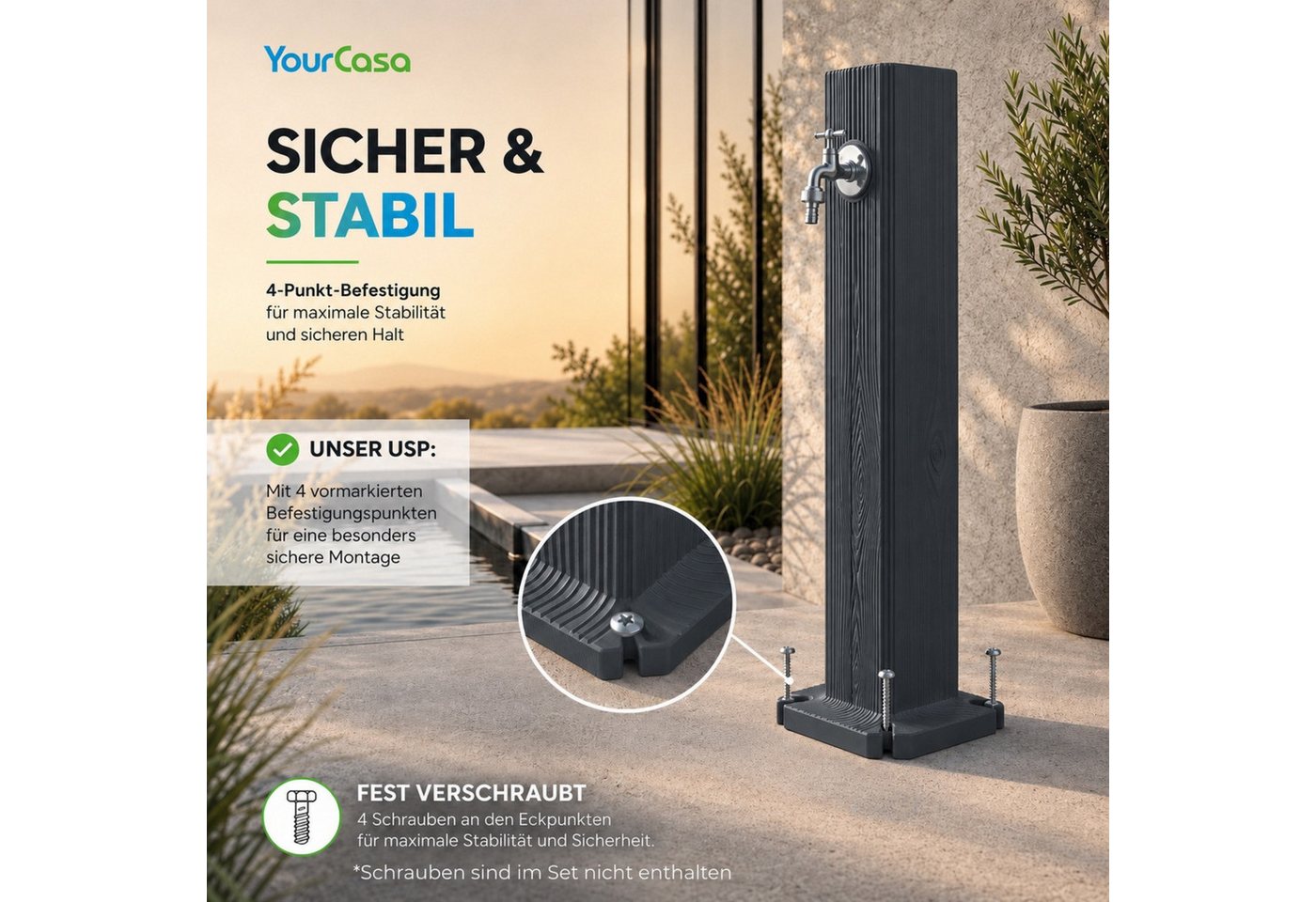 YourCasa Gartenbrunnen Timberline Wassersaüle Garten 90cm Holzoptik, Made in Europe Bild 3