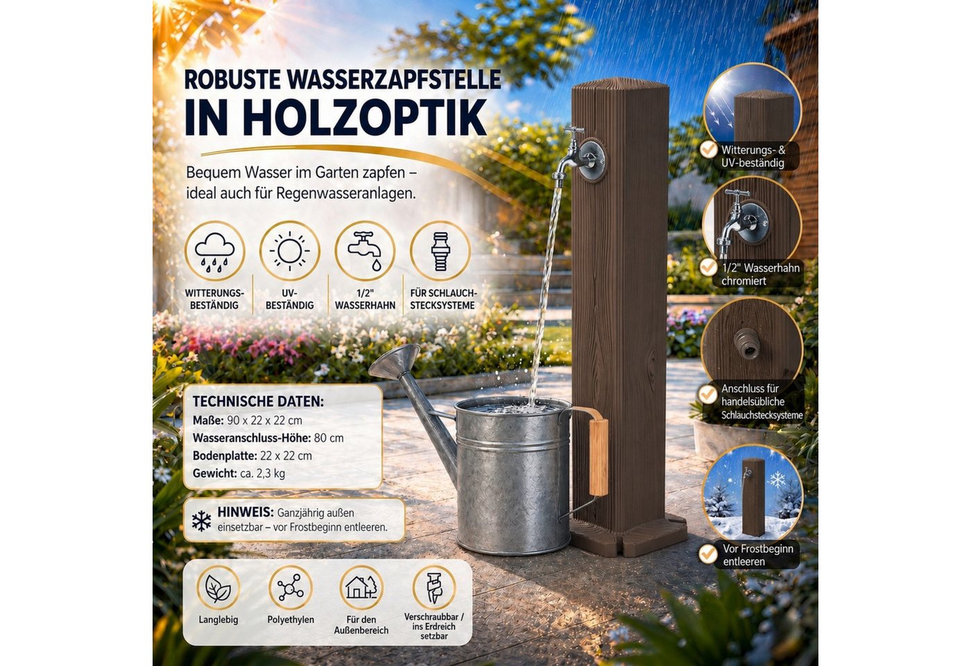YourCasa Gartenbrunnen Timberline Wassersaüle Garten 90cm Holzoptik, Made in Europe Bild 5
