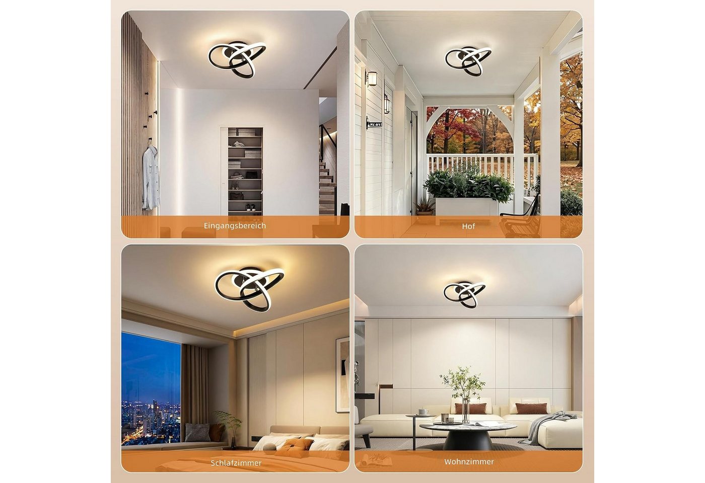 BlingBin Deckenleuchte 25CM Schwarz Dimmbar LED Deckenlampe 3 Blatten verflochten Modern, LED fest integriert, Modern Deckenlampe 3000-6500K für Wohnzimmer Küche Flur Bild 2