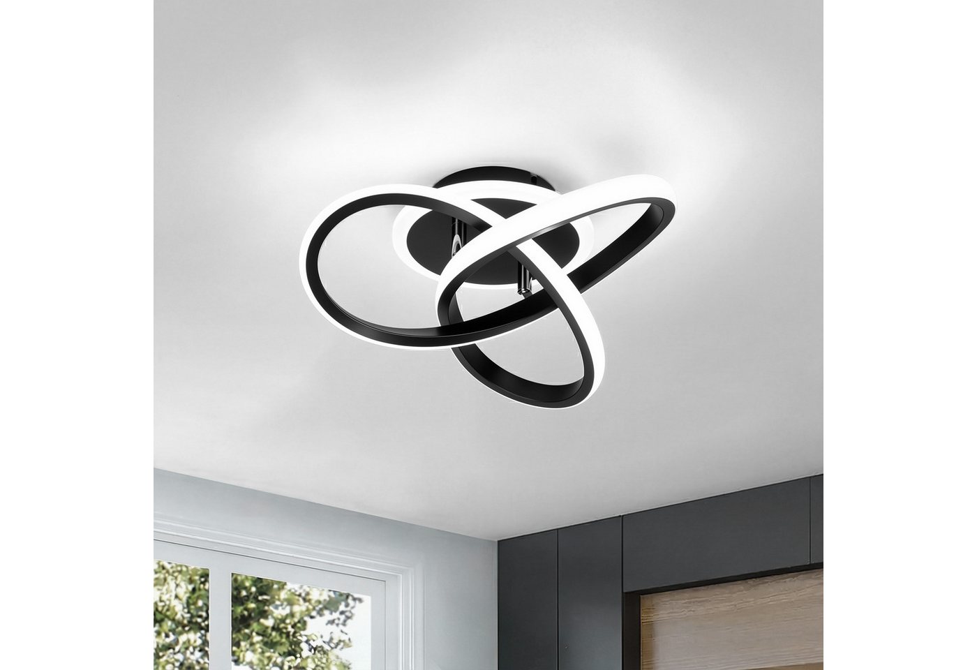 BlingBin Deckenleuchte 25CM Schwarz Dimmbar LED Deckenlampe 3 Blatten verflochten Modern, LED fest integriert, Modern Deckenlampe 3000-6500K für Wohnzimmer Küche Flur Bild 3