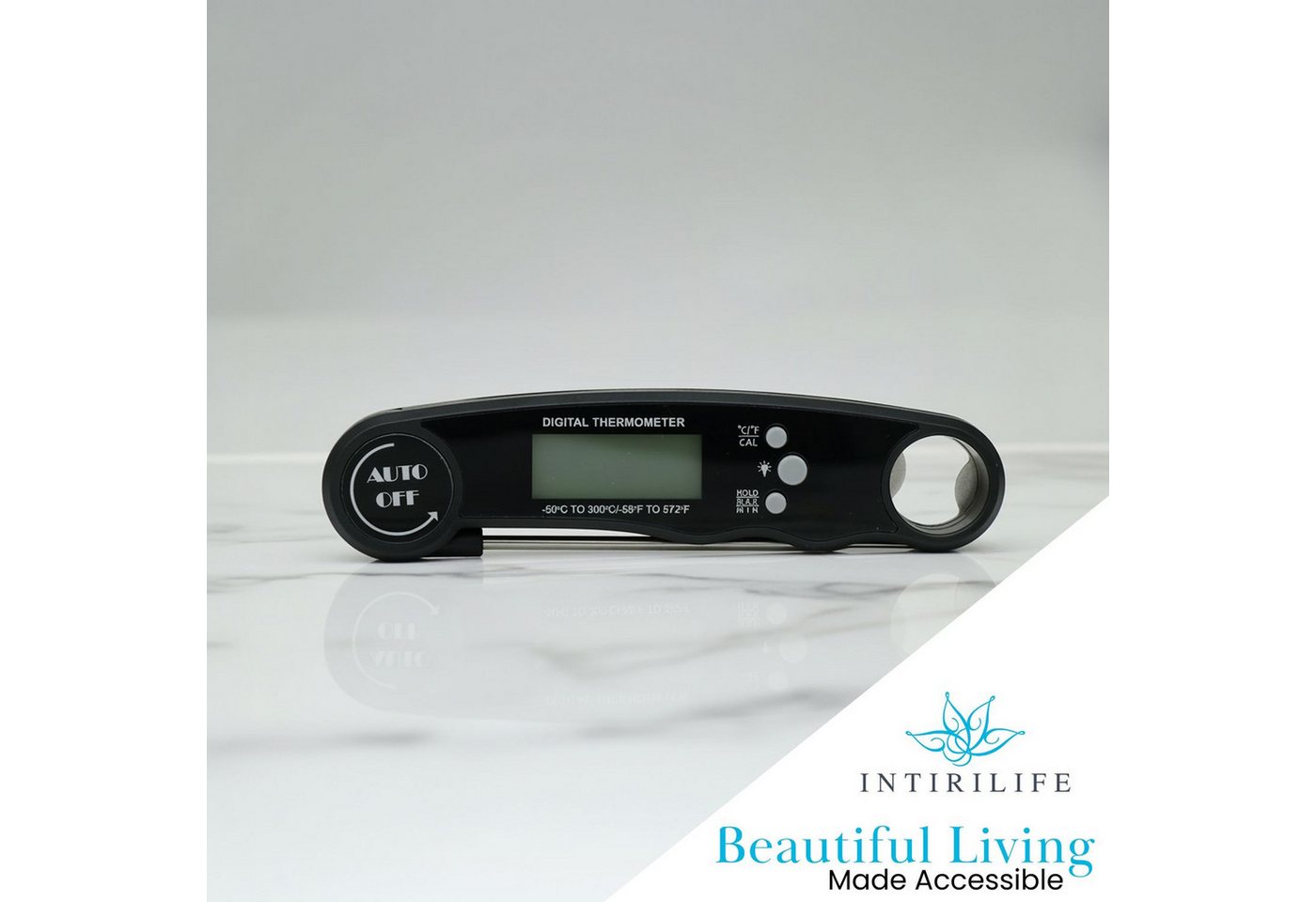 Intirilife Grillthermometer, 1-tlg., Faltbares Küchenthermometer wasserdicht magnetisch mit LCD-Display
