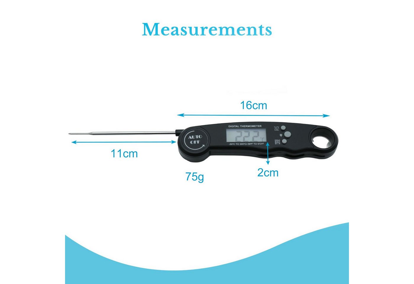 Intirilife Grillthermometer, 1-tlg., Faltbares Küchenthermometer wasserdicht magnetisch mit LCD-Display Bild 5