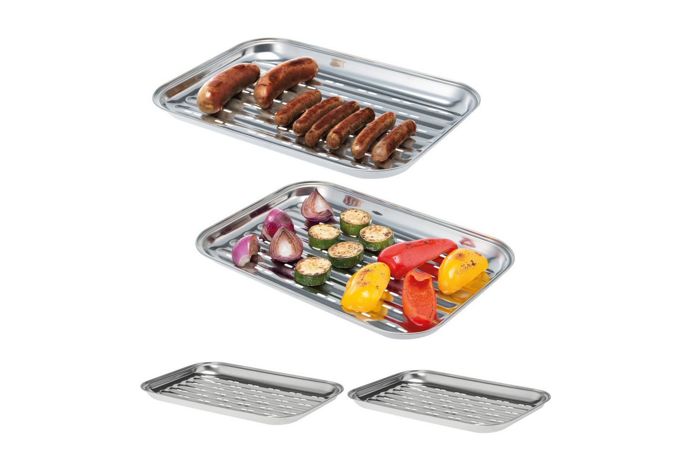 bremermann Grillplatte Grillschale 4er-Set, Grillpfanne Edelstahl, ca. 35 x 24,5 cm (4-St), perforierte Oberfläche
