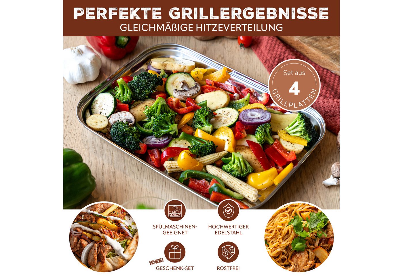 bremermann Grillplatte Grillschale 4er-Set, Grillpfanne Edelstahl, ca. 35 x 24,5 cm (4-St), perforierte Oberfläche Bild 2