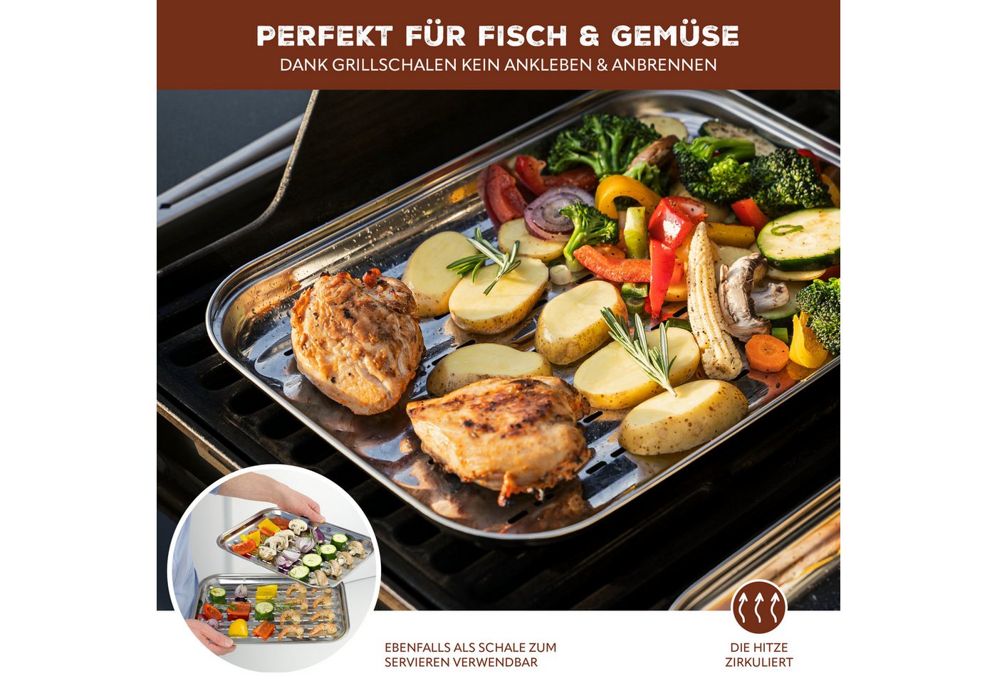 bremermann Grillplatte Grillschale 4er-Set, Grillpfanne Edelstahl, ca. 35 x 24,5 cm (4-St), perforierte Oberfläche Bild 3