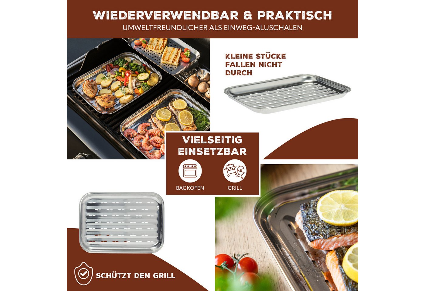 bremermann Grillplatte Grillschale 4er-Set, Grillpfanne Edelstahl, ca. 35 x 24,5 cm (4-St), perforierte Oberfläche Bild 5