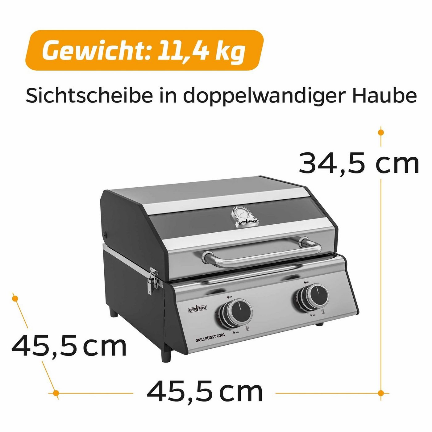 Grillfürst Camping-Gasgrill Grillfürst G201E 2-Brenner Gasgrill portabel v2 - Campinggrill / Balkongrill 50mbar - inkl. Abdeckhaube Bild 4
