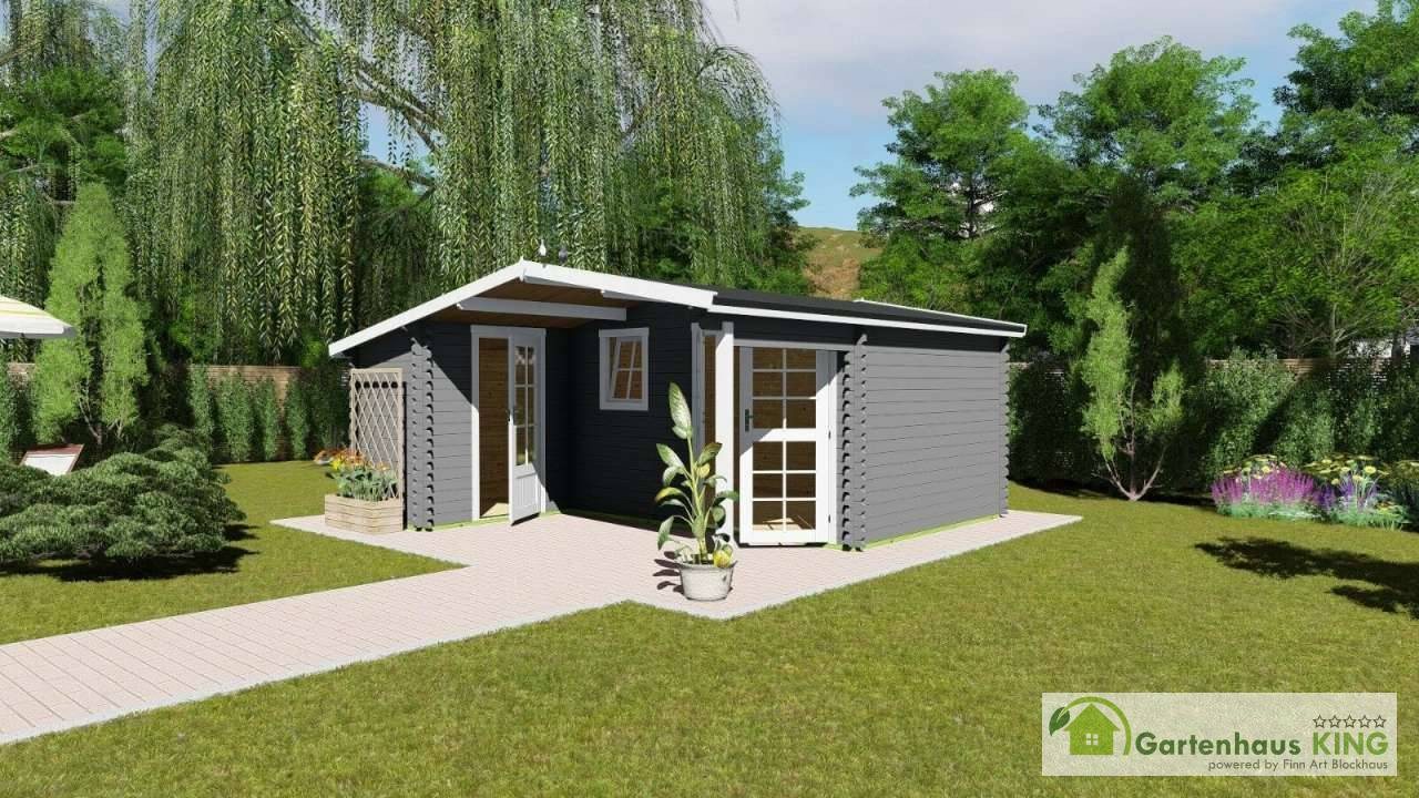 Finn Art Blockhaus Gartenhaus 5x5m Holz Norwegen 5 in 40mm Wandstärke, BxT: 510x480 cm, mit 28 mm Fußboden, mit Schindeln schwarz Bild 2