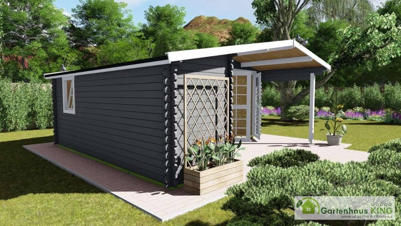 Finn Art Blockhaus Gartenhaus 5x5m Holz Norwegen 5 in 40mm Wandstärke, BxT: 510x480 cm, mit 28 mm Fußboden, mit Schindeln schwarz Bild 3