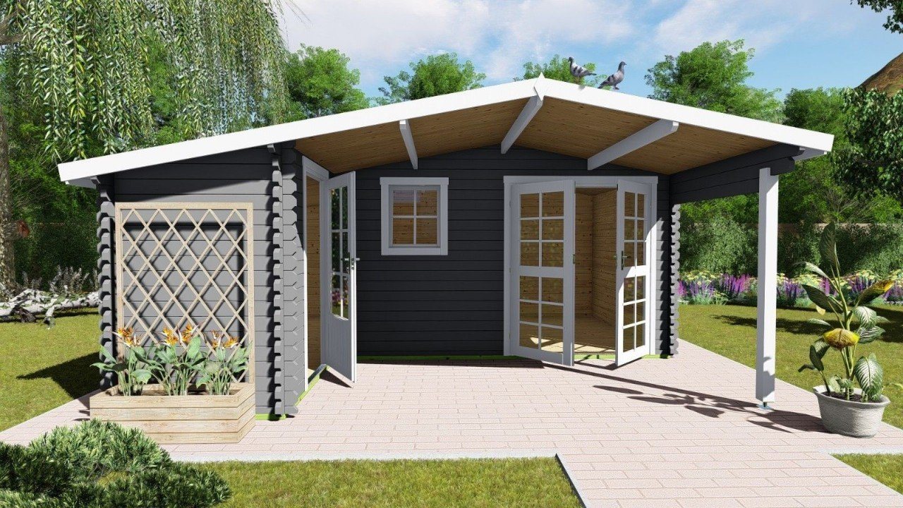 Finn Art Blockhaus Gartenhaus 5x5m Holz Norwegen 5 in 40mm Wandstärke, BxT: 510x480 cm, mit 28 mm Fußboden, mit Schindeln schwarz Bild 5