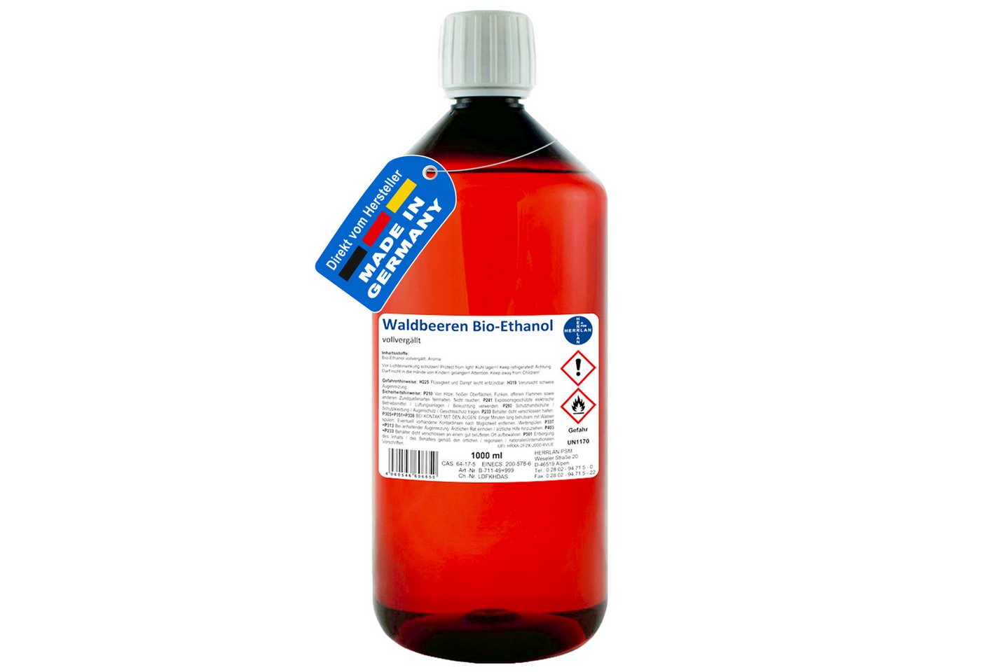 HERRLAN Bioethanol Waldbeeren Alkohol I Kamin-Ethanol I vollvergällt, 1 l
