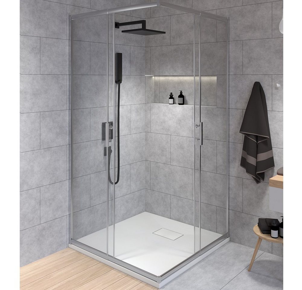 KOLMAN Komplettdusche VIDAR Weiß & Duschkabine Quadratisch HELA Chrom 80x80 190 cm, BxT: 80x80 cm, Transparentes Glas Bild 5