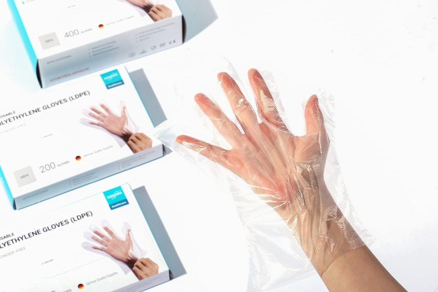 EUROPAPA Einweghandschuhe Vorteilspack LDPE Einweghandschuhe in Box (100-St., Einmalhandschuhe) latexfrei puderfrei Handschuhe in Damen Größe Herren Größe