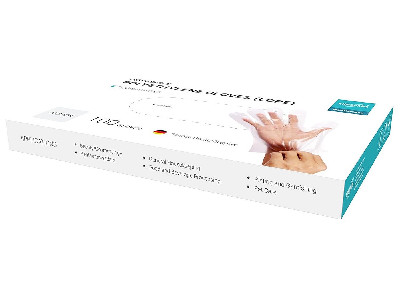 EUROPAPA Einweghandschuhe Vorteilspack LDPE Einweghandschuhe in Box (100-St., Einmalhandschuhe) latexfrei puderfrei Handschuhe in Damen Größe Herren Größe Bild 2