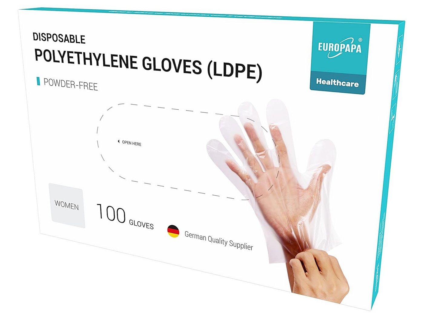 EUROPAPA Einweghandschuhe Vorteilspack LDPE Einweghandschuhe in Box (100-St., Einmalhandschuhe) latexfrei puderfrei Handschuhe in Damen Größe Herren Größe Bild 3
