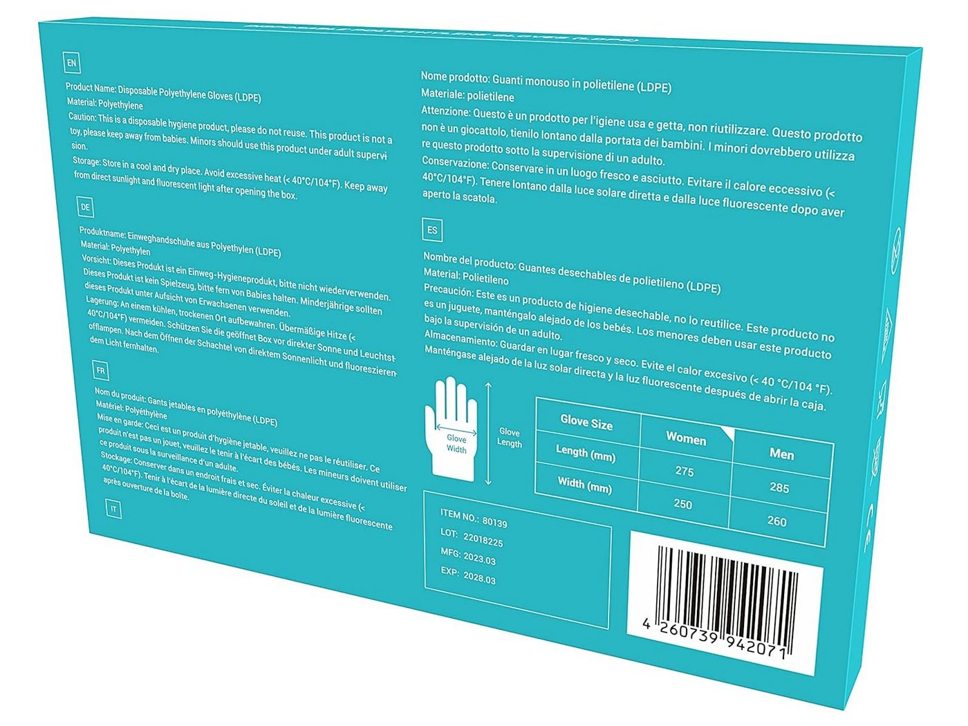 EUROPAPA Einweghandschuhe Vorteilspack LDPE Einweghandschuhe in Box (100-St., Einmalhandschuhe) latexfrei puderfrei Handschuhe in Damen Größe Herren Größe Bild 5