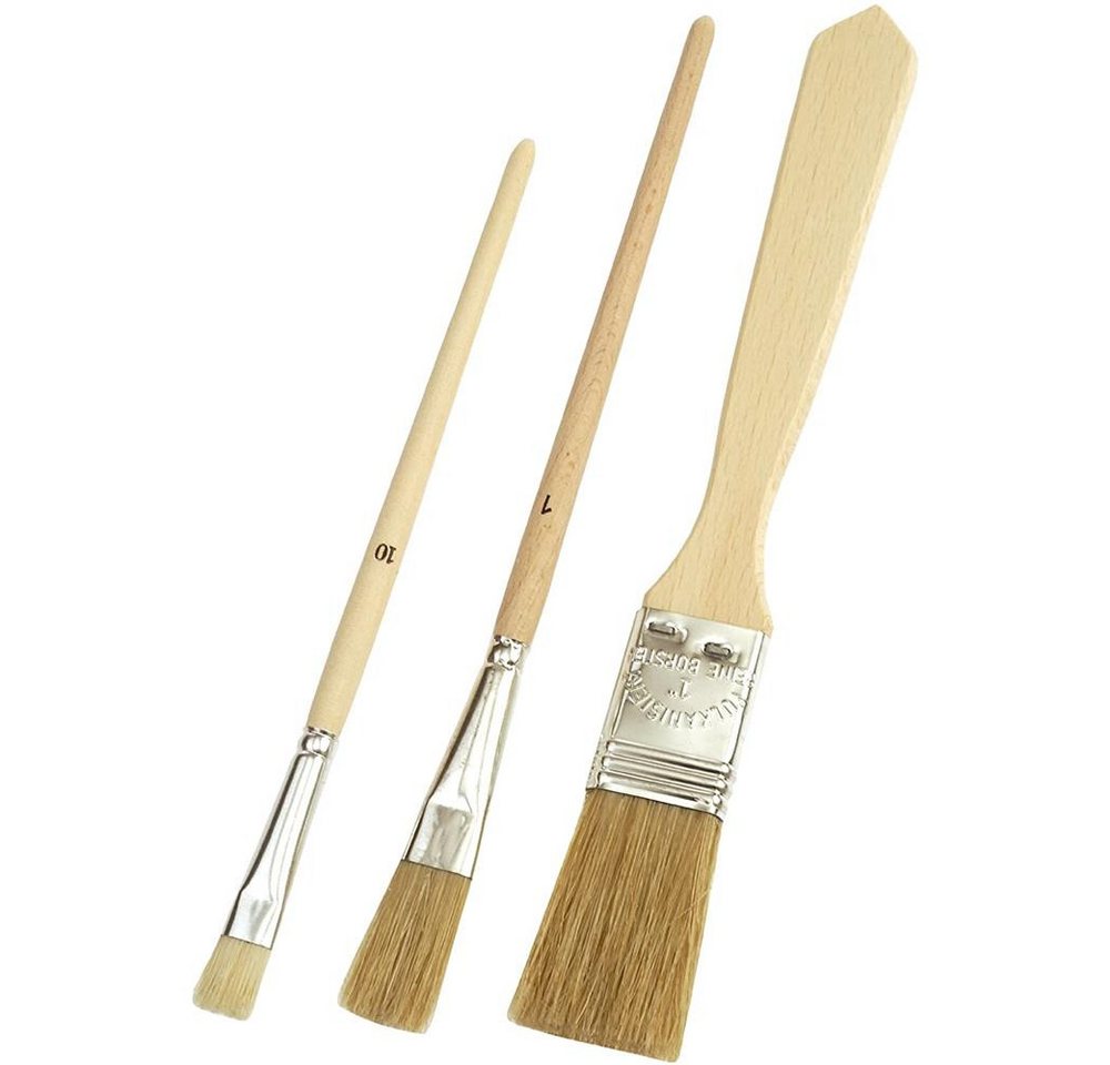 mako Flachpinsel Universalpinsel, 3er-Set, helle Chinaborsten, Emaillelackpinsel, Gussowpinsel