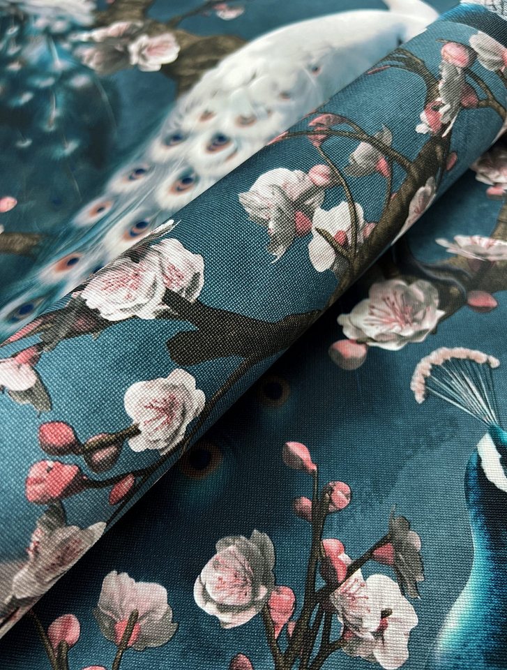 Newroom Vliestapete Nyamu Tapete Mustertapete Pfau,Blüten,Äste, Blau Tapete Modern Pfau - Mustertapete Tiermotiv Rose Weiß Tiere Floral Blüten Äste für Wohnzimmer Schlafzimmer Küche, Tiermotiv Bild 3