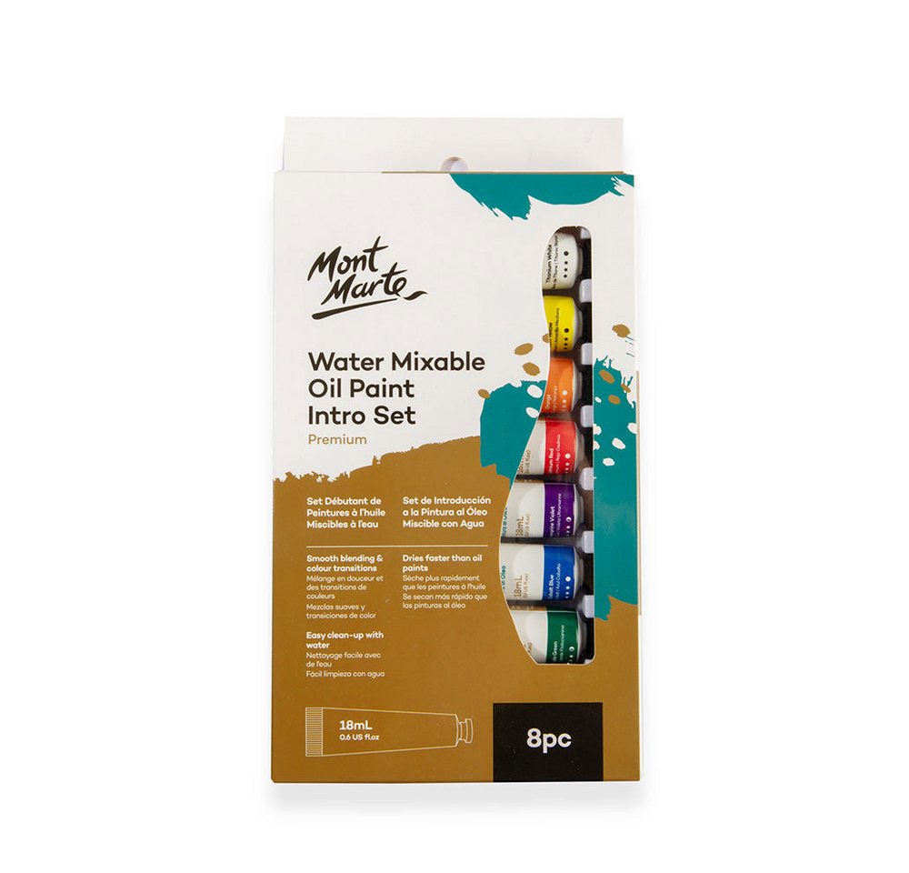 Mont Marte Ölfarbe Wasserlösliche Ölfarben Set – 8 / 36 x 18ml – Ideal für Ölmalerei, vielseitig kombinierbar, Brillante Lichtechte Farben, großer Deckkraft Bild 2