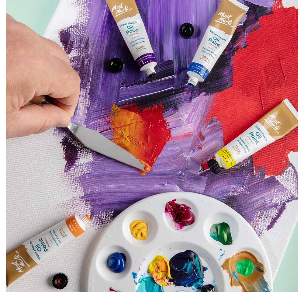 Mont Marte Ölfarbe Wasserlösliche Ölfarben Set – 8 / 36 x 18ml – Ideal für Ölmalerei, vielseitig kombinierbar, Brillante Lichtechte Farben, großer Deckkraft Bild 5