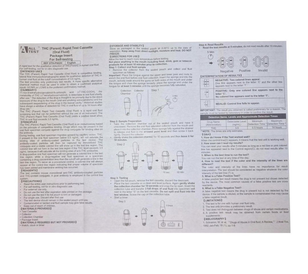 HANGZHOU ALLTEST BIOTECH CO.,LTD Drogen-Schnelltest THC Speichel Schnelltest positiv ab 3,5 ng/ml, 1-tlg., Fahrtauglichkeit testen Bild 2