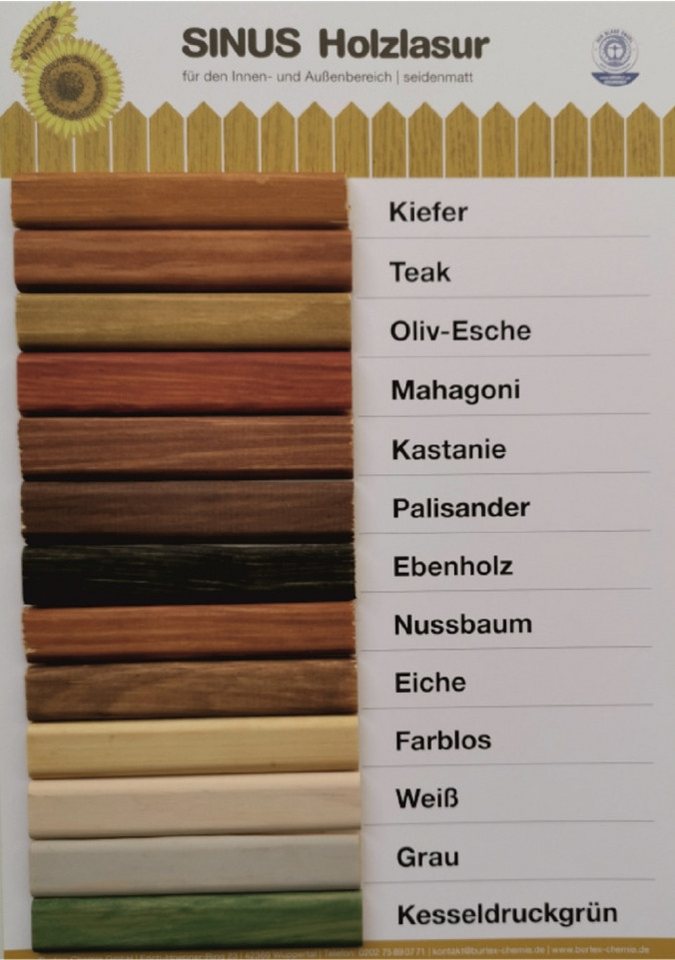 Burtex Holzschutzlasur 2 x SINUS Holzschutzlasur Holzlasur UV-Schutz Innen- & Außen 14 Farben Bild 4