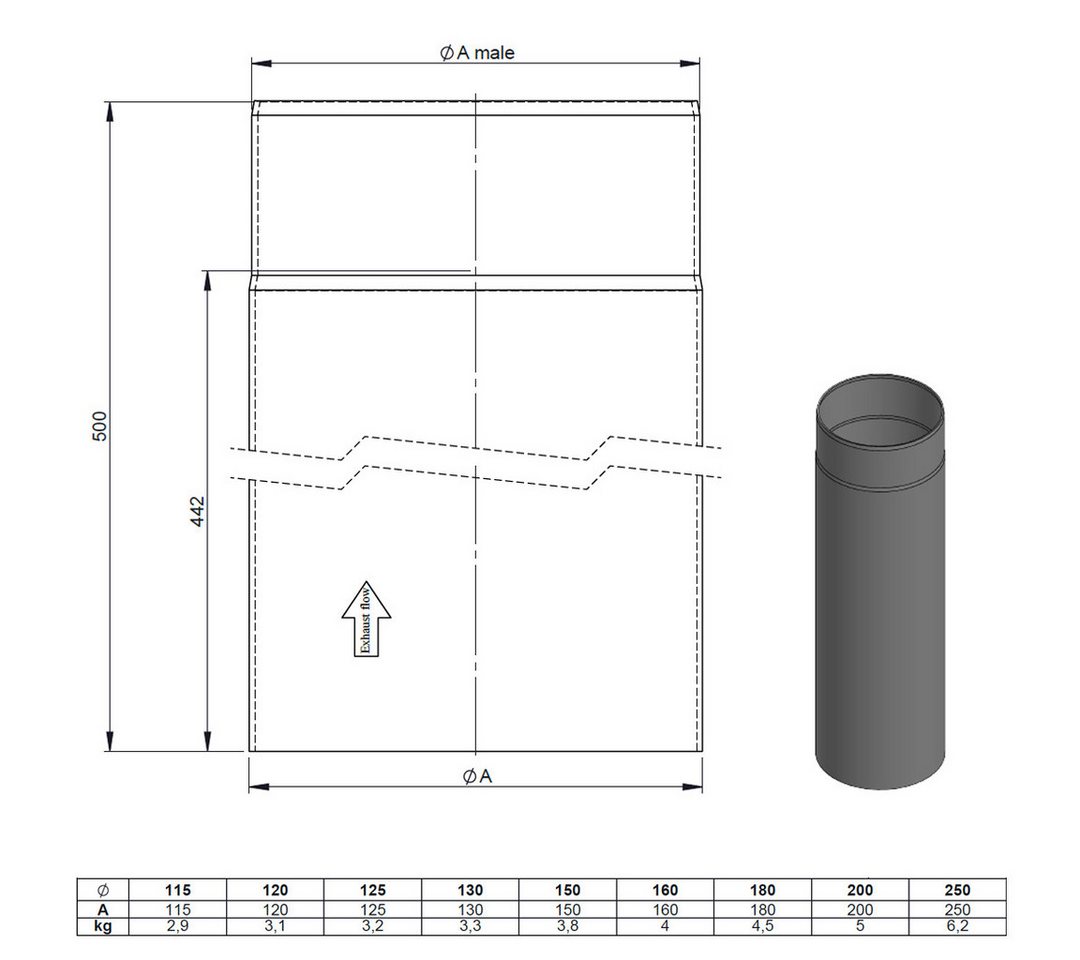 Feuercampus Ofenrohr 50 cm, 150 mm
