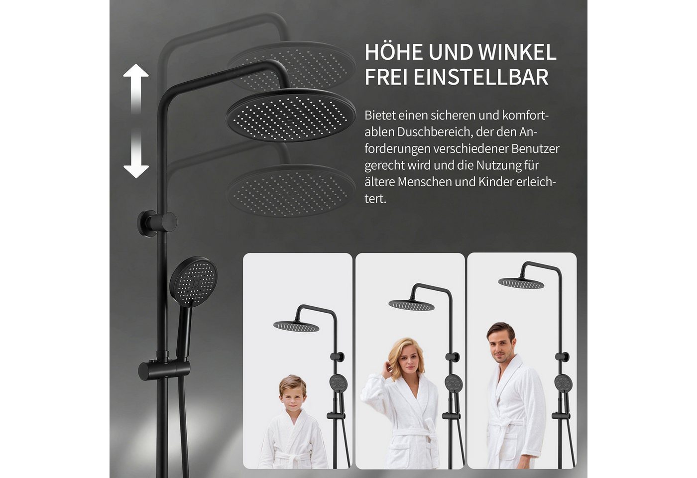 DESFAU Duschsystem Regendusche 10 Zoll LED Temperaturanzeige 2 Funktionen, 3 Strahlarten, höhenverstellbar, kein zweites Bohren,Schwarz Bild 4