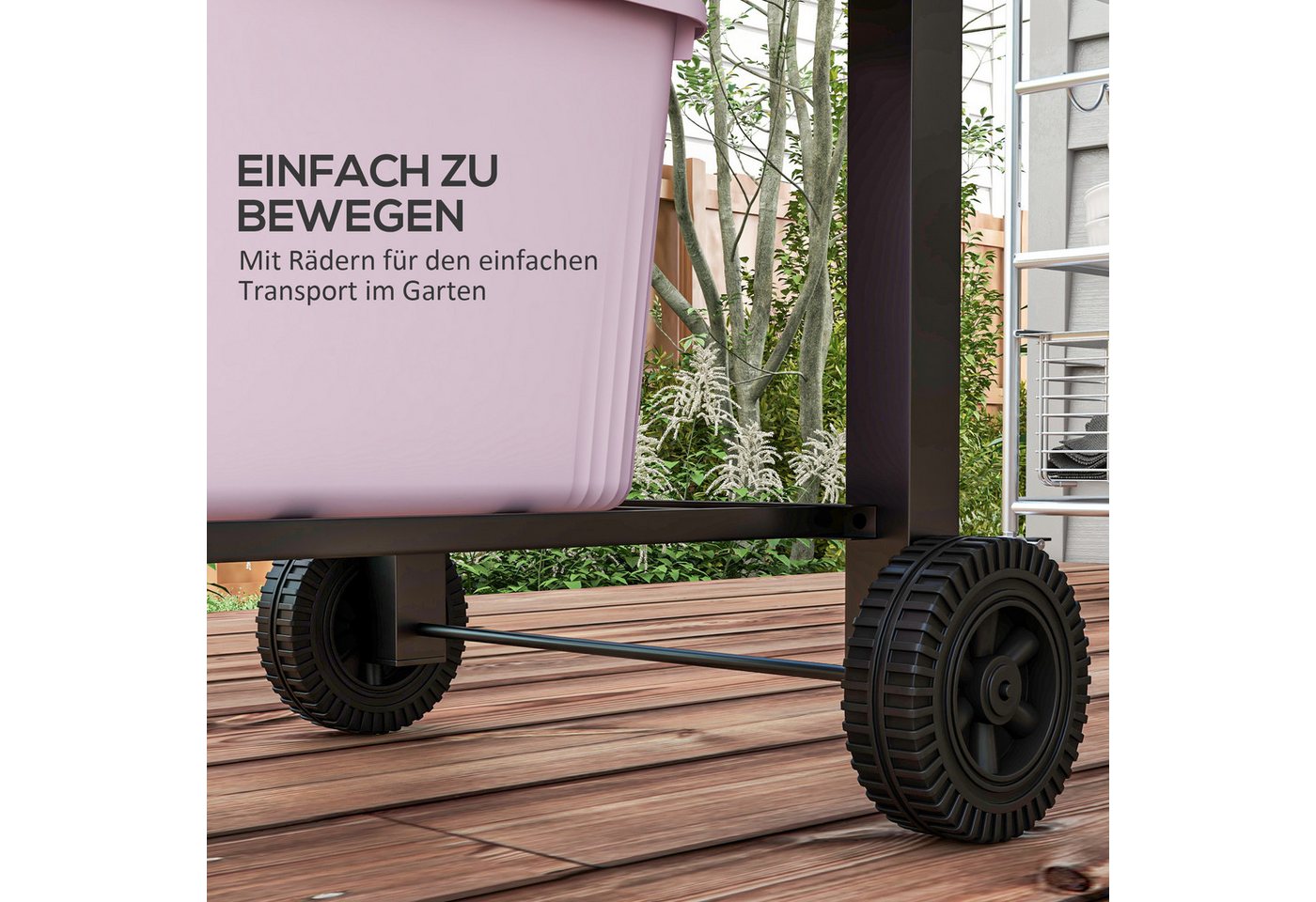kowdom Holzkohlegrill 3-in-1 mit Smoker, Deckel, Warmhalterost & Seitenablagen, mobil, Standgrill, 3-in-1, Kurbel, Klappablagen, Asche, Rollen Bild 3