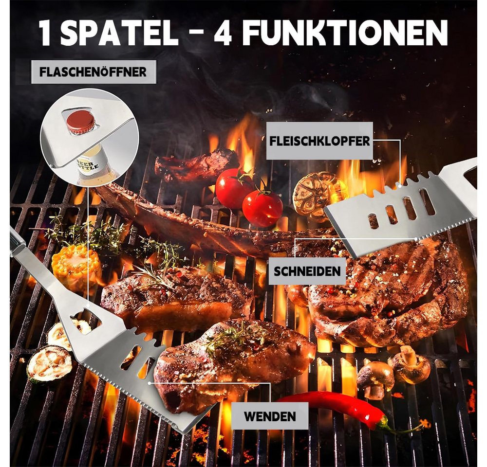 AFKSMILE Grillbesteck-Set 10 Stücke Edelstahl Grillbesteck-Set Grill Bestecksets in Tragetasche, (10 tlg), BBQ Grillwerkzeug Grillset Werkzeuge für Männer und Frauen Camping Bild 2