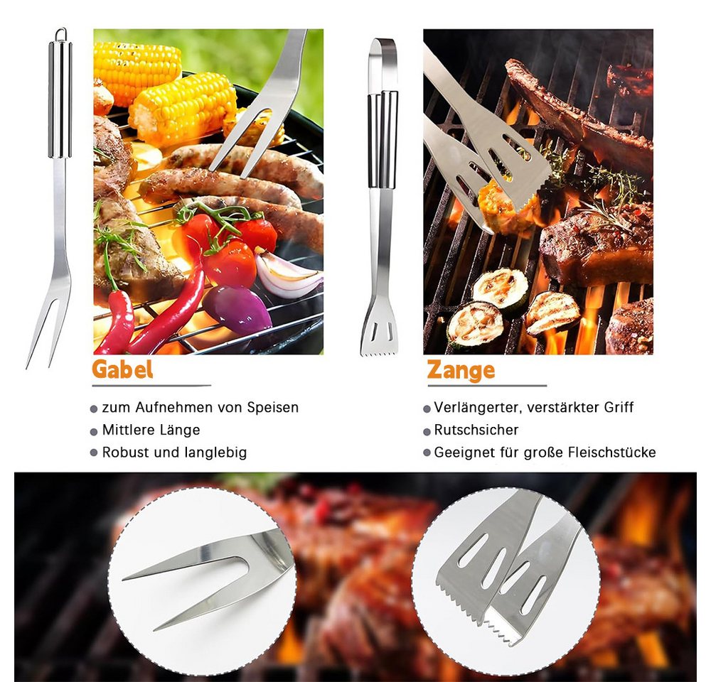 AFKSMILE Grillbesteck-Set 10 Stücke Edelstahl Grillbesteck-Set Grill Bestecksets in Tragetasche, (10 tlg), BBQ Grillwerkzeug Grillset Werkzeuge für Männer und Frauen Camping Bild 4