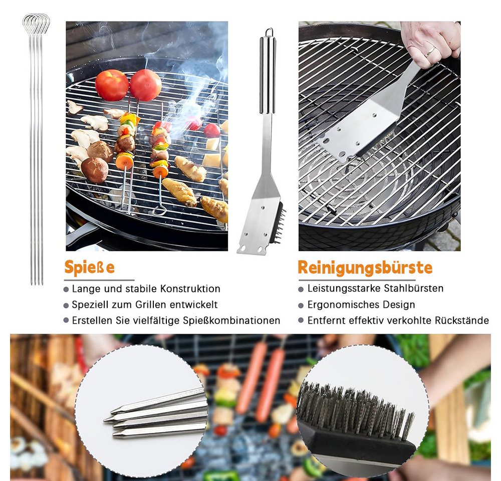AFKSMILE Grillbesteck-Set 10 Stücke Edelstahl Grillbesteck-Set Grill Bestecksets in Tragetasche, (10 tlg), BBQ Grillwerkzeug Grillset Werkzeuge für Männer und Frauen Camping Bild 5