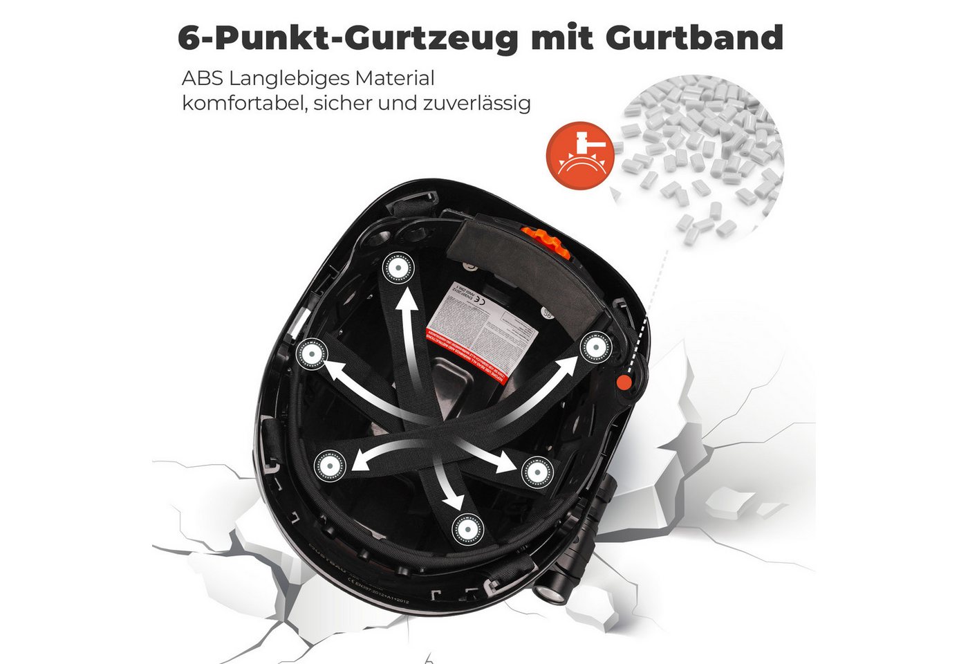 Mustbau Schutzhelm Schutzhelm mit Stirnlampe, 53-63 cm, verstellbar, Industrie EN397