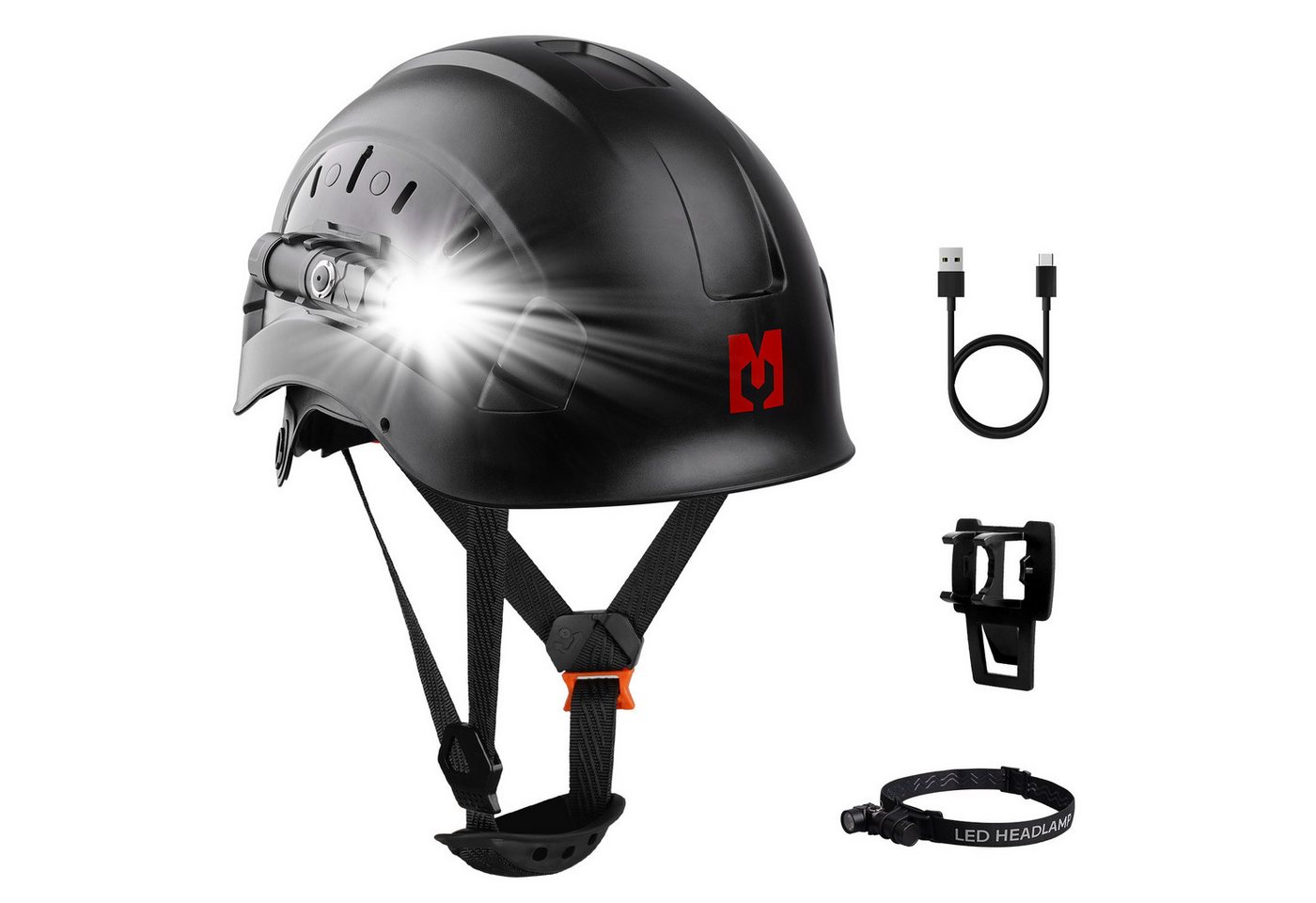 Mustbau Schutzhelm Schutzhelm mit Stirnlampe, 53-63 cm, verstellbar, Industrie EN397 Bild 2