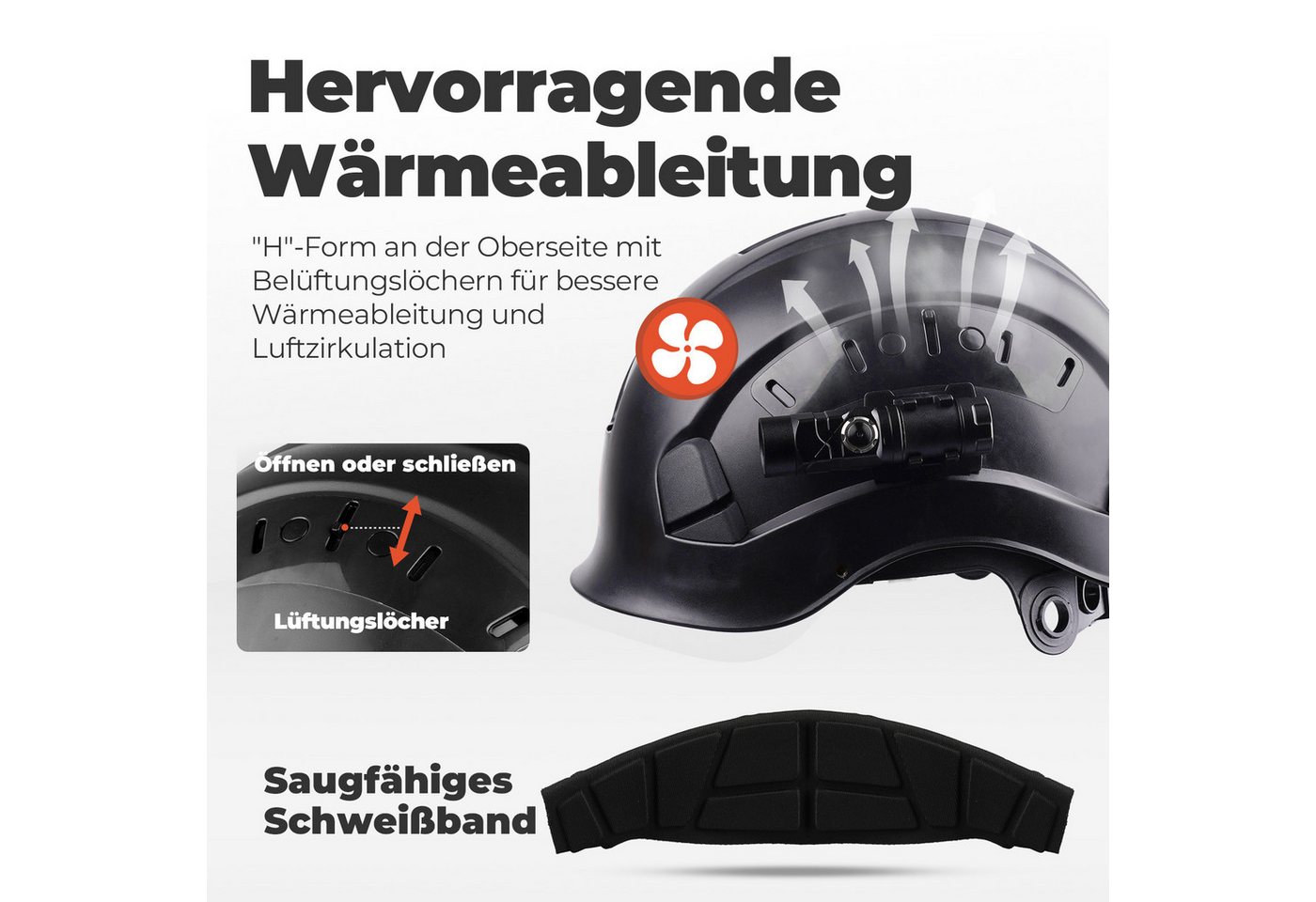 Mustbau Schutzhelm Schutzhelm mit Stirnlampe, 53-63 cm, verstellbar, Industrie EN397 Bild 5