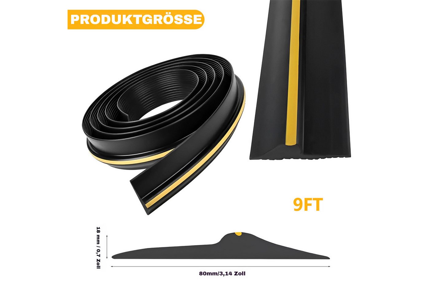 BlingBin Türdichtband Wetterfeste Garagentor-Schwellendichtung aus Gummi, (1er Set, 1-St., 80 mm × 18 mm × 9FT), DIY Bodenabdichtung gegen Wasser und Staub für trockene Garagen Bild 4