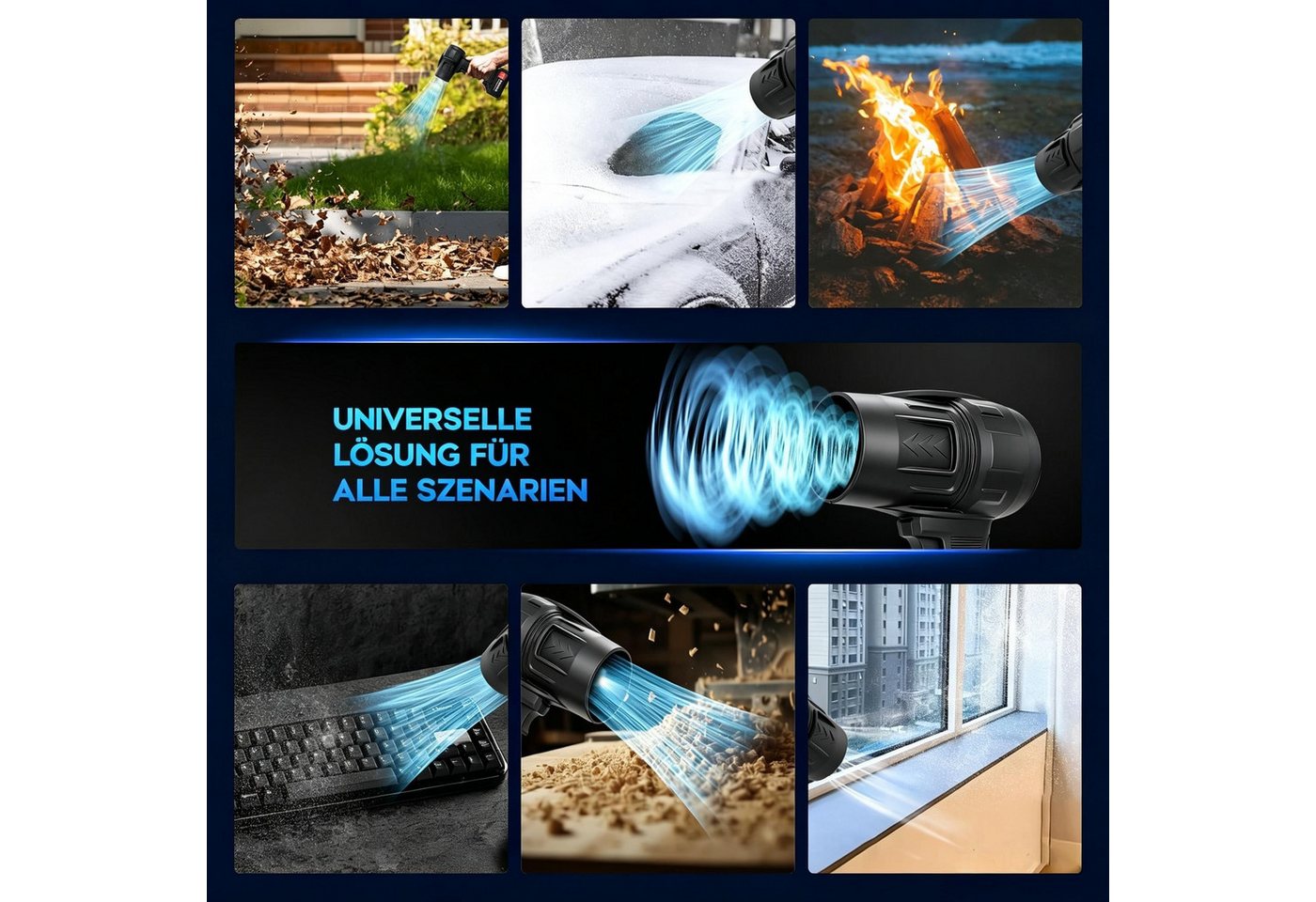 AIBISTAR Akku-Gebläse Elektrischer Laubbläser 2 Akkus, 6 Technologien, vielseitig, stufenlose Drehzahlregelung,2 x 48V Lithium-Akkus,leichtes Design