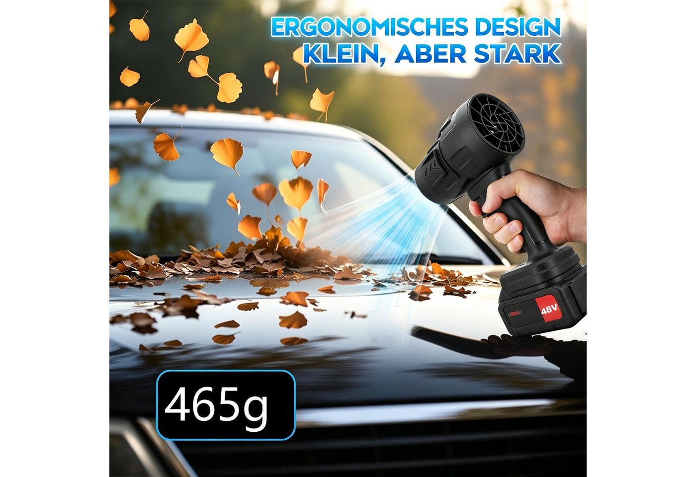 AIBISTAR Akku-Gebläse Elektrischer Laubbläser 2 Akkus, 6 Technologien, vielseitig, stufenlose Drehzahlregelung,2 x 48V Lithium-Akkus,leichtes Design Bild 5
