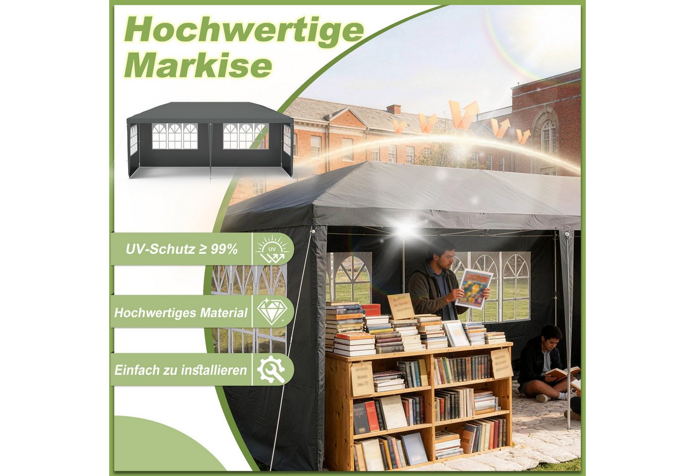 FIVMEN Pavillon Gartenpavillon Partyzelt 3x3/3x6/3x9m Festzelt Bierzelt, mit Seitenwänden Fenster Outdoor Gartenzelt für Party Bild 3