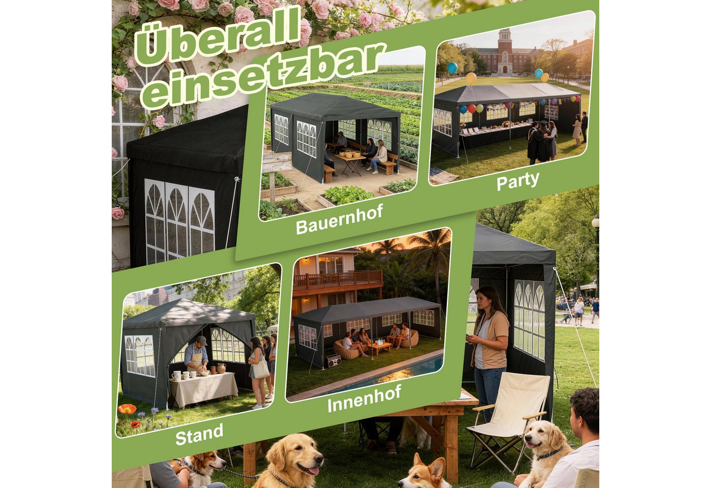 FIVMEN Pavillon Gartenpavillon Partyzelt 3x3/3x6/3x9m Festzelt Bierzelt, mit Seitenwänden Fenster Outdoor Gartenzelt für Party Bild 4