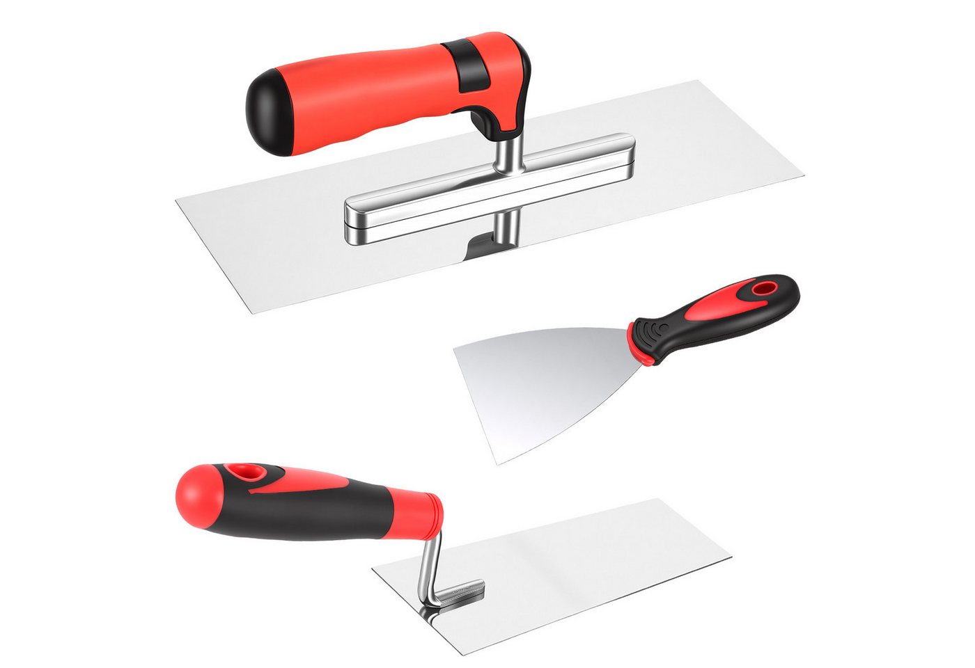 BlingBin Glättekelle 3-teiliges Gipser-Werkzeug-Set aus Edelstahl mit Zementkelle& Messkelle (3er Set, 3-St., 3-teiliges Gipser-Set) Putzwerkzeuge für glatte Wände, Decken und Mauerarbeiten