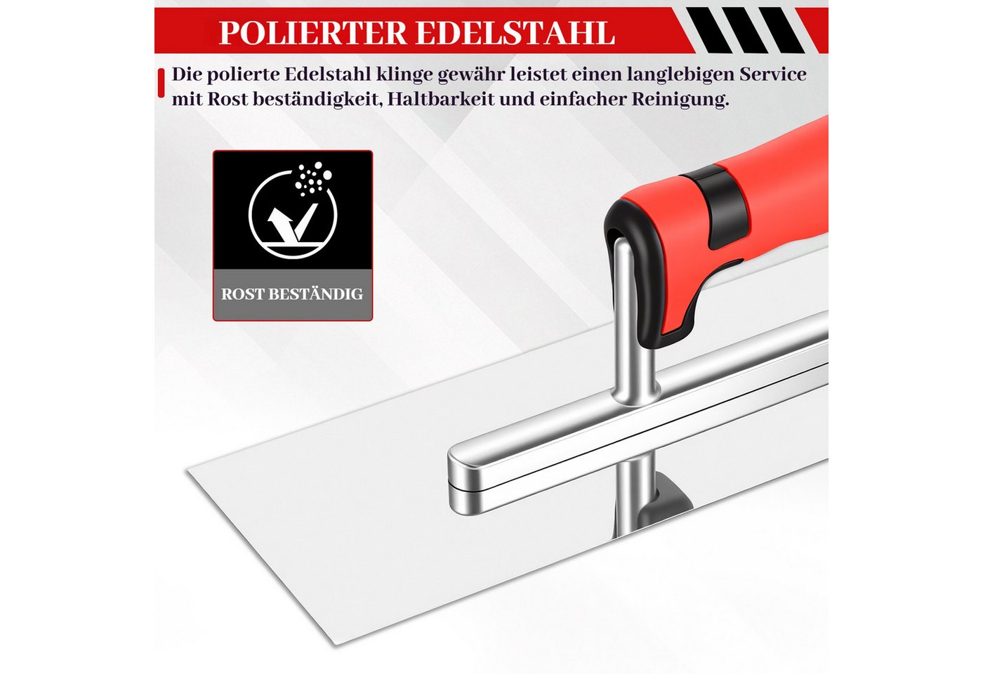 BlingBin Glättekelle 3-teiliges Gipser-Werkzeug-Set aus Edelstahl mit Zementkelle& Messkelle (3er Set, 3-St., 3-teiliges Gipser-Set) Putzwerkzeuge für glatte Wände, Decken und Mauerarbeiten Bild 2