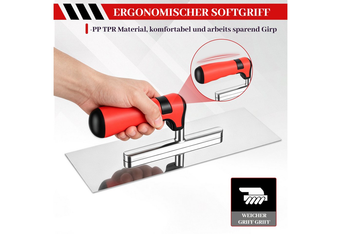 BlingBin Glättekelle 3-teiliges Gipser-Werkzeug-Set aus Edelstahl mit Zementkelle& Messkelle (3er Set, 3-St., 3-teiliges Gipser-Set) Putzwerkzeuge für glatte Wände, Decken und Mauerarbeiten Bild 3