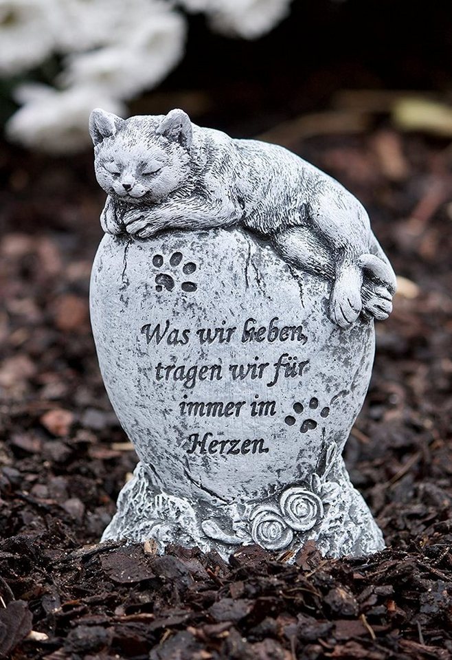 Stone and Style Gartenfigur Frostfeste Steinfigur Grabschmuck Katze "Was wir lieben