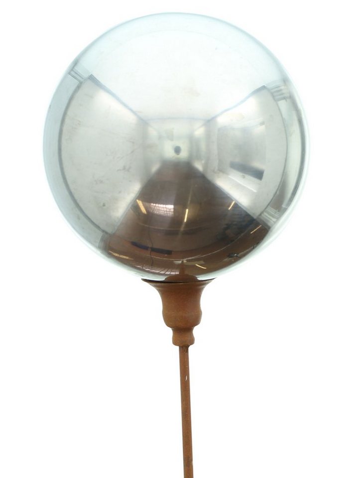 Dekoleidenschaft Gartenstecker "Kugel" aus Metall in Rostoptik 118 cm hoch, Metallstecker Beetstecker (1-St) Dekostecker mit verspiegelter Kugel, Gartendeko für Draußen
