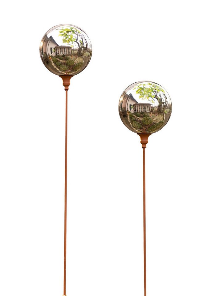 Dekoleidenschaft Gartenstecker "Kugel" aus Metall in Rostoptik 118 cm hoch, Metallstecker Beetstecker (1-St) Dekostecker mit verspiegelter Kugel, Gartendeko für Draußen Bild 2