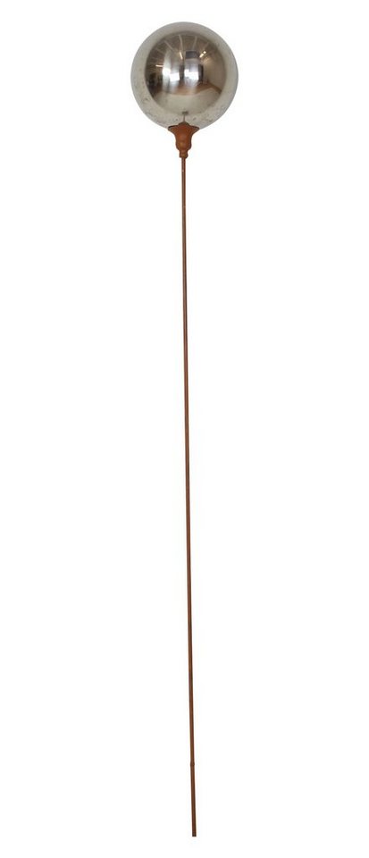 Dekoleidenschaft Gartenstecker "Kugel" aus Metall in Rostoptik 118 cm hoch, Metallstecker Beetstecker (1-St) Dekostecker mit verspiegelter Kugel, Gartendeko für Draußen Bild 3