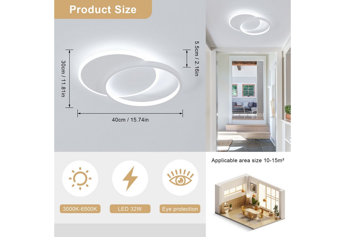 Riserva Deckenleuchte LED Deckenleuchte dimmbar 32W Weiß mit Fernbedienung Bild 3